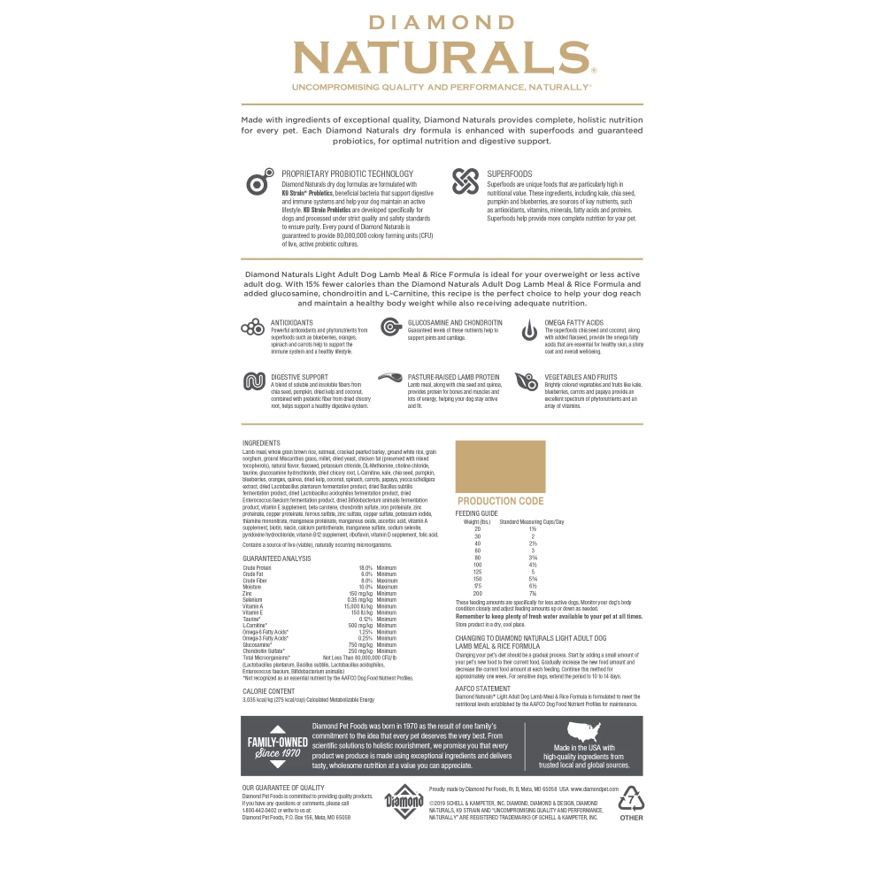 Diamond Naturals Light Lamb Meal & Rice Adult Dry Dog Food 2 Diamond Naturals Light Lamb Meal & Rice Adult Dry Dog Food - Image 2
