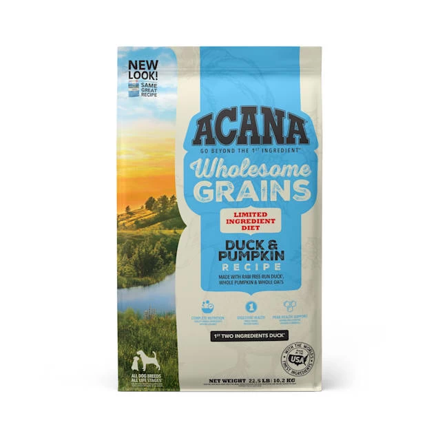 ACANA Singles + Wholesome Grains Limited Ingredient Diet Duck & Pumpkin Dry Dog Food 1 ACANA Singles + Wholesome Grains Limited Ingredient Diet Duck & Pumpkin Dry Dog Food