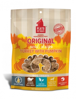 Plato Grain Free Real Strips Turkey With Pumpkin Dog Treats