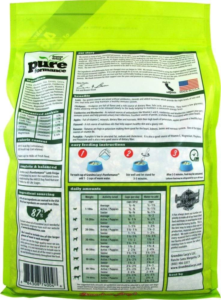 Grandma Lucy's Pureformance Lamb And Chickpea Freeze Dried Grain Free Dog Food 2 Grandma Lucy's Pureformance Lamb And Chickpea Freeze Dried Grain Free Dog Food - Image 2