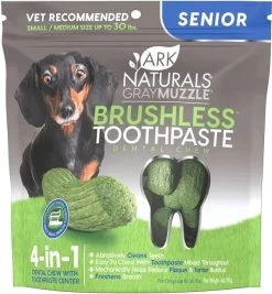 Ark Naturals Gray Muzzle BREATH-LESS Brushless Toothpaste Dental Chews For Senior Dogs