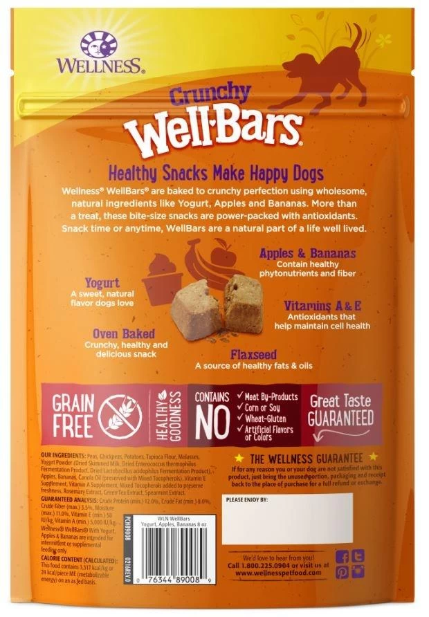 Wellness Natural Grain Free Wellbars Crunchy Yogurt, Apples And Bananas Recipe Dog Treats 2 Wellness Natural Grain Free Wellbars Crunchy Yogurt, Apples And Bananas Recipe Dog Treats - Image 2