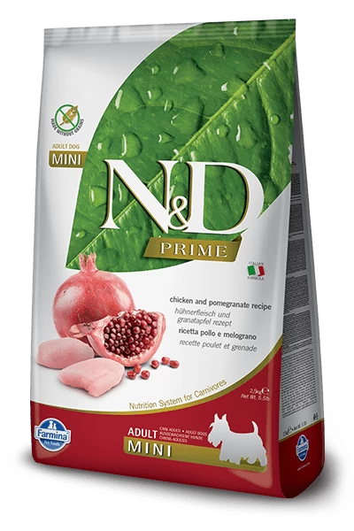 Farmina Prime N&D Natural & Delicious Grain Free Mini Adult Chicken & Pomegranate Dry Dog Food 1 Farmina Prime N&D Natural & Delicious Grain Free Mini Adult Chicken & Pomegranate Dry Dog Food