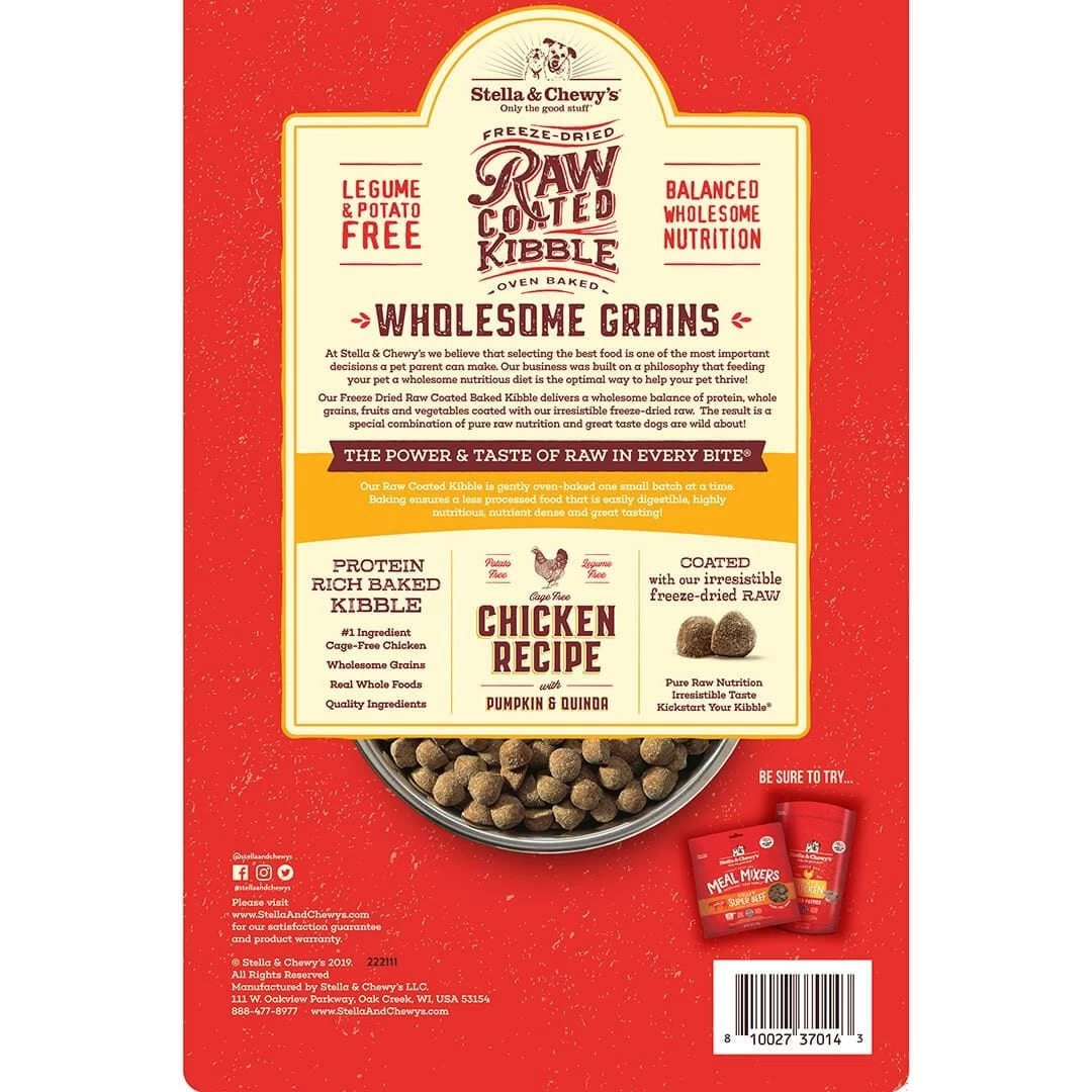Stella & Chewy's Raw Coated Kibble With Wholesome Grains Cage Free Chicken, Pumpkin & Quinoa Recipe Dry Dog Food 1 Stella & Chewy's Raw Coated Kibble With Wholesome Grains Cage Free Chicken, Pumpkin & Quinoa Recipe Dry Dog Food