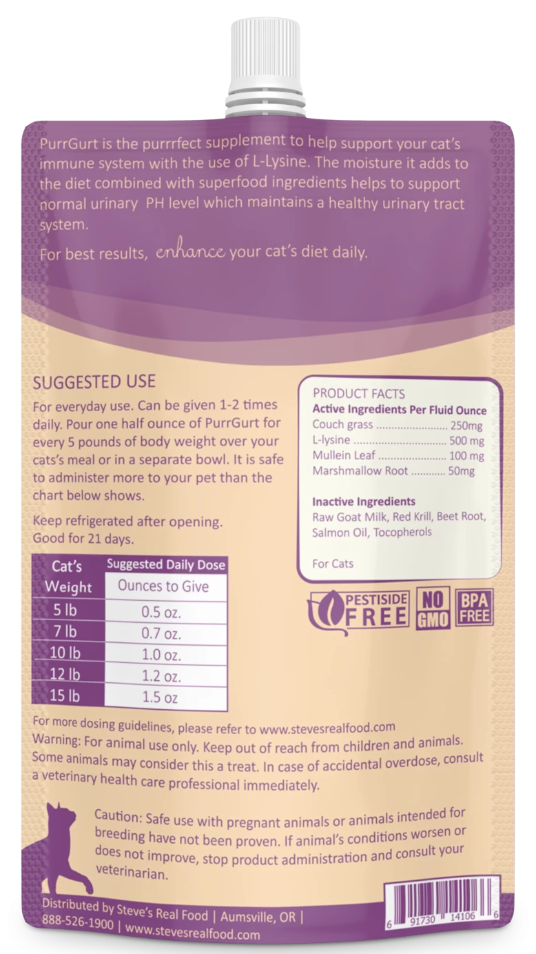 Steve's Real Food Enhance PurrGurt Raw Goat Milk Supplement For Cats 2 Steve's Real Food Enhance PurrGurt Raw Goat Milk Supplement For Cats - Image 2