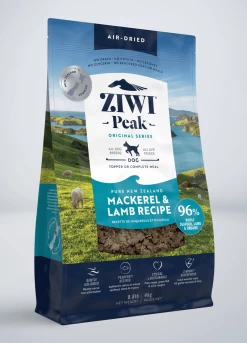 ZiwiPeak Grain Free Air-Dried Mackerel And Lamb Dry Dog Food -Dog Supply Store ZIWI Peak Originals Air Dried Mackerel Lamb Dog Left Angle 4kg 1600x2223px