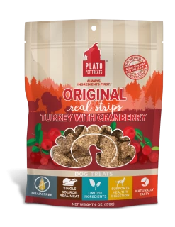 Plato Real Strips Turkey With Cranberry Treats For Dogs